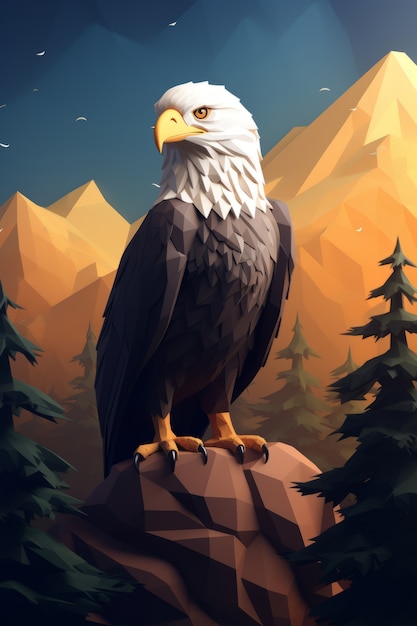 Free photo view of 3d eagle with mountainous landscape