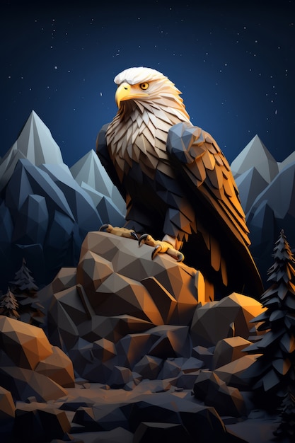 Free Photo view of 3d eagle with mountainous landscape