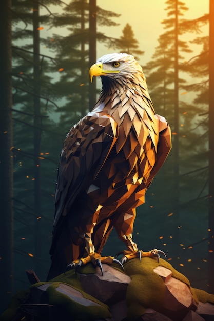 Free Photo view of 3d eagle with nature landscape