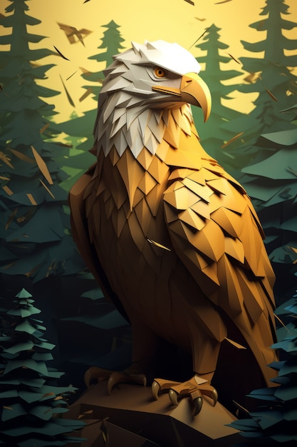 View of 3d eagle with nature landscape