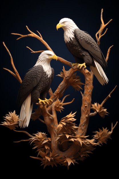 Free Photo view of 3d eagles on tree branch