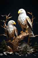 Free photo view of 3d eagles on tree branch