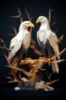 Free photo view of 3d eagles on tree branch