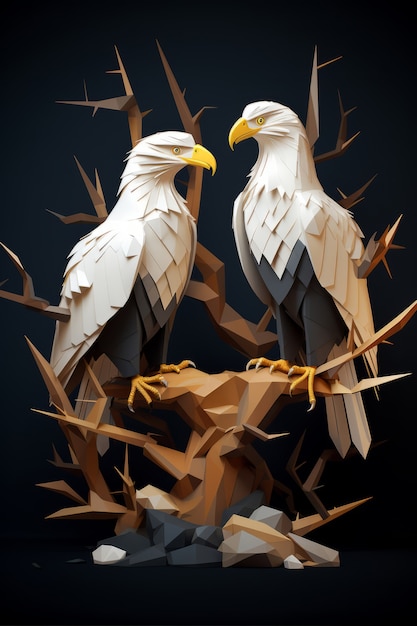 Free Photo view of 3d eagles on tree branch