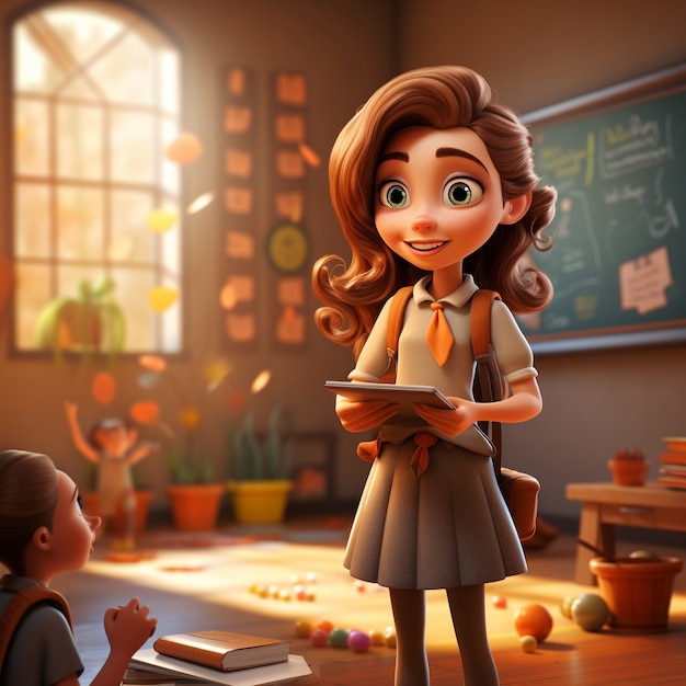 View of 3d female teacher