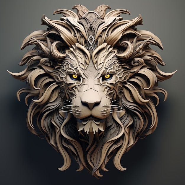 Free photo view of 3d ferocious lion head with \mane