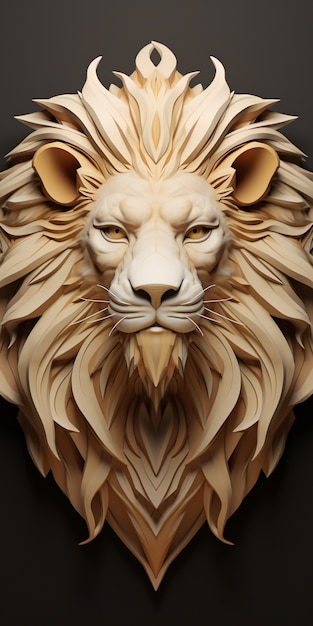 Free Photo view of 3d ferocious lion head with \mane