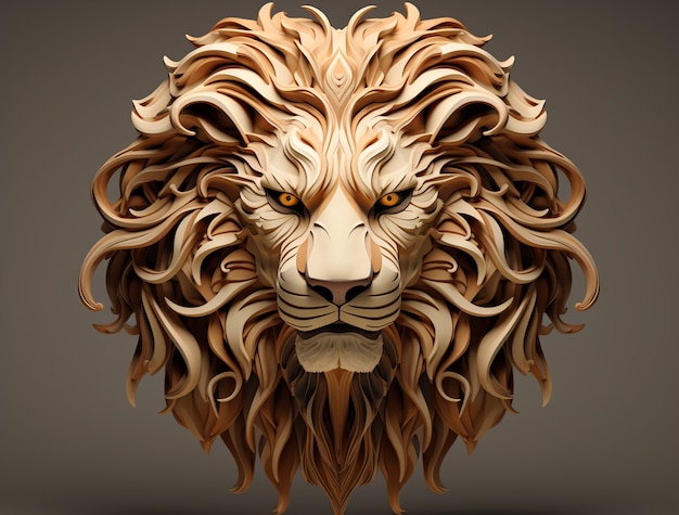 Free Photo view of 3d ferocious lion head with \mane