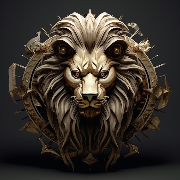 Free Photo view of 3d ferocious lion head with \mane