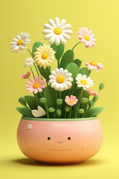 Free photo view of 3d flower in pot