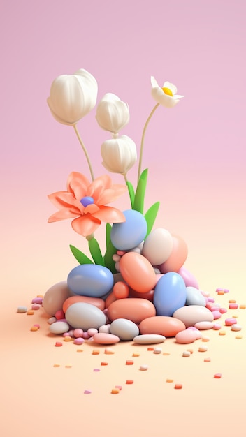 Free Photo view of 3d flower with rocks