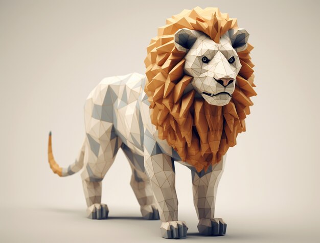 View of 3d geometric lion with low graphics effect