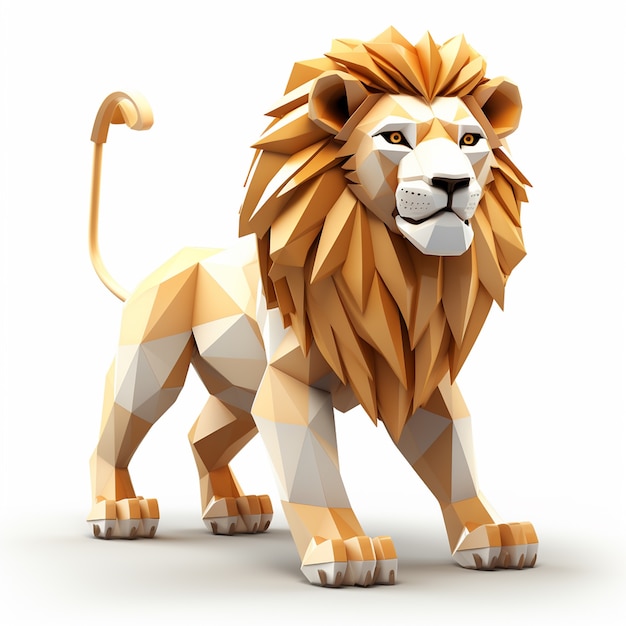 View of 3d geometric lion with low graphics effect