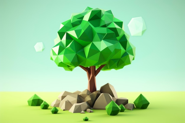 Free Photo view of 3d geometric tree with low graphics design