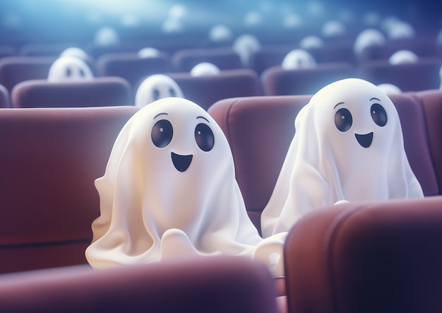 Free photo view of 3d ghosts watching a movie