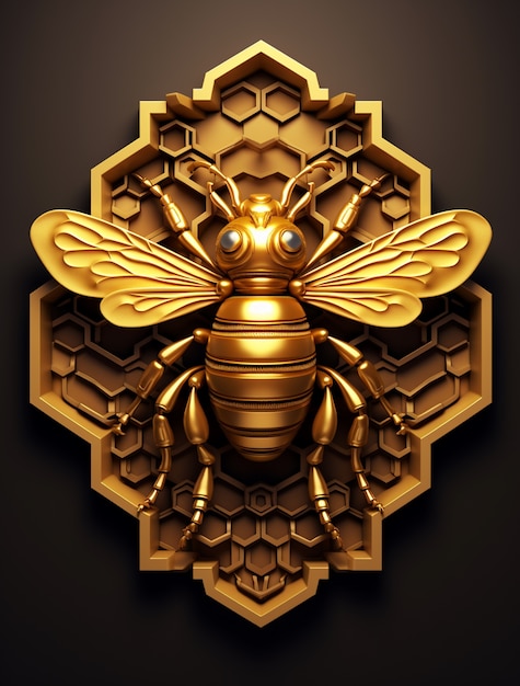 Free Photo view 3d golden bee insect