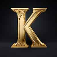 Free photo view of 3d golden letter k with simple background