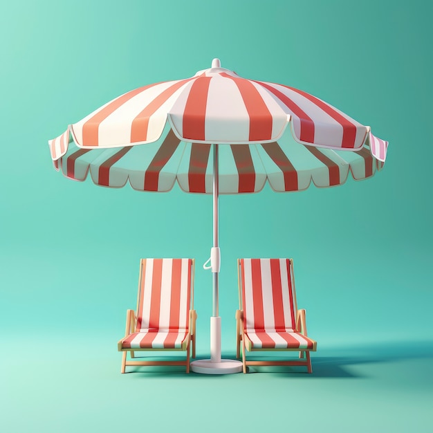 Free photo view of 3d graphic chairs and umbrella