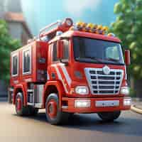 Free photo view of 3d graphic fire truck