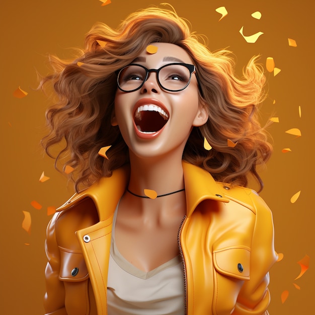 View of 3d happy woman with mouth wide open