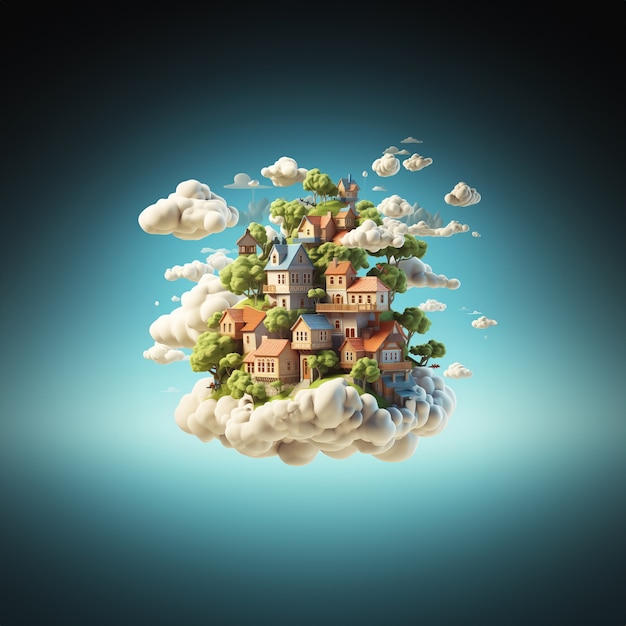 Free Photo view of 3d house with clouds