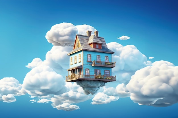 Free Photo view of 3d house with clouds