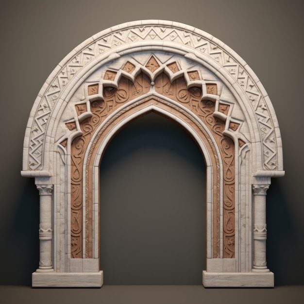 Free photo view of 3d islamic arch motif