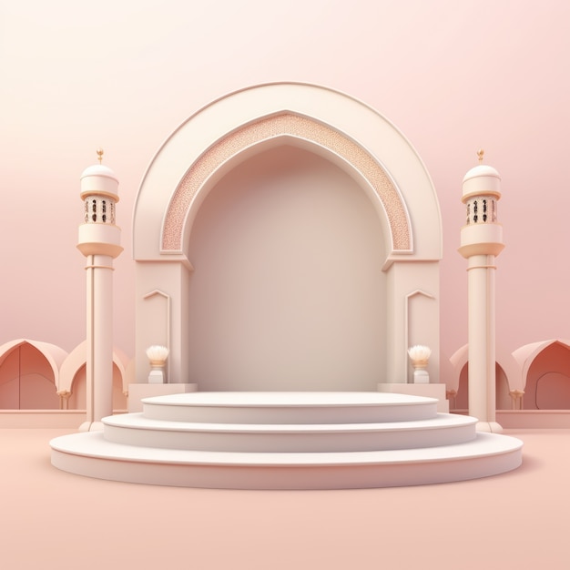 Free photo view of 3d islamic arch motif