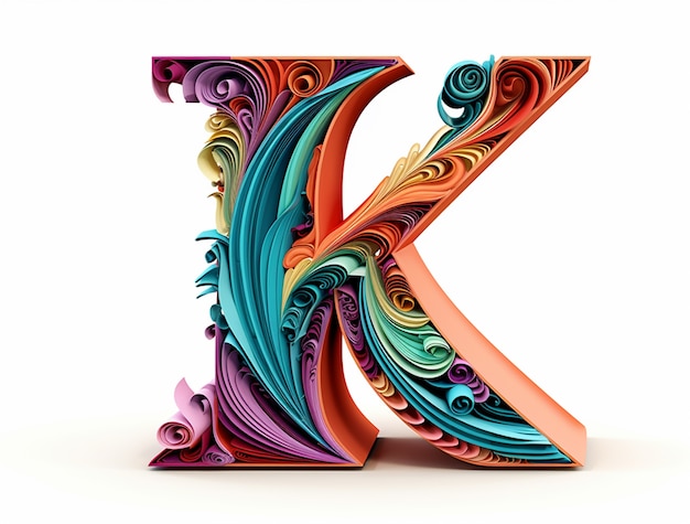 Free Photo view of 3d letter k with colorful paper carvings