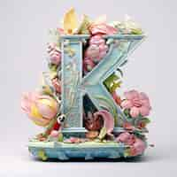 Free photo view of 3d letter k with flowers