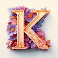 Free photo view of 3d letter k with flowers