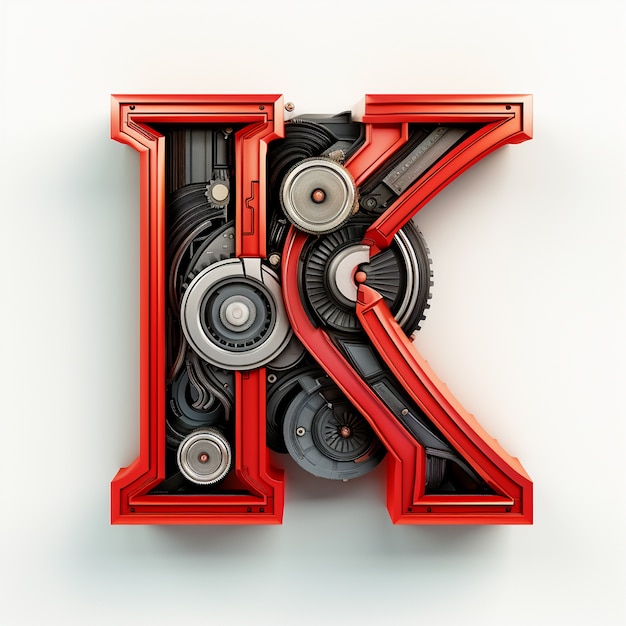 Free photo view of 3d letter k with gear wheels