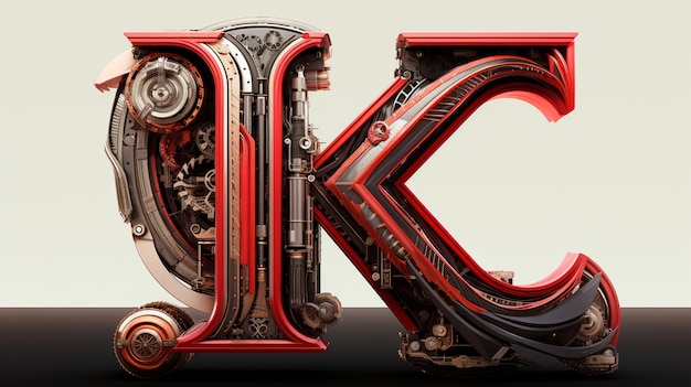 Free photo view of 3d letter k with gear wheels