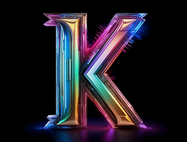 Free photo view of 3d letter k with neon colors