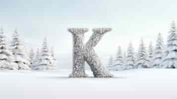 Free photo view of 3d letter k with snow and trees