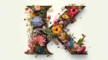 Free photo view of 3d letter k with vegetation and flowers