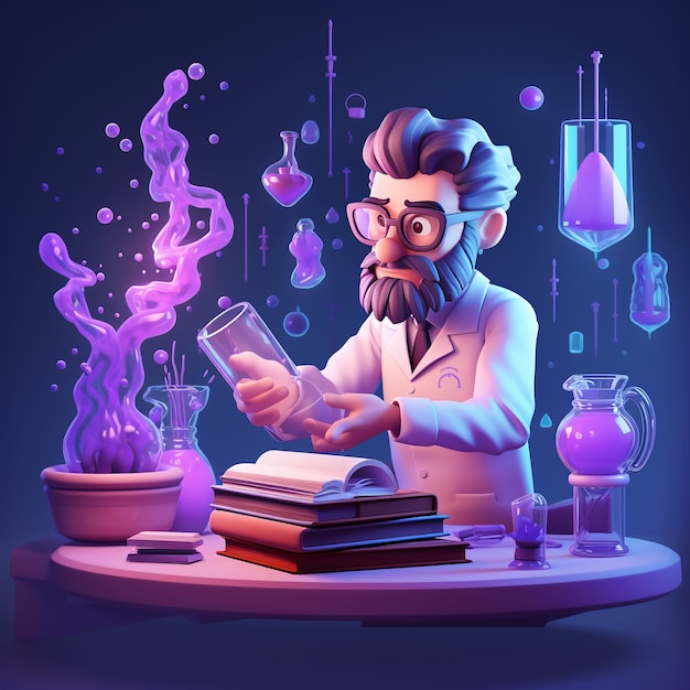 View of 3d male chemist in the lab