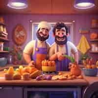 Free photo view of 3d men cooking in the kitchen