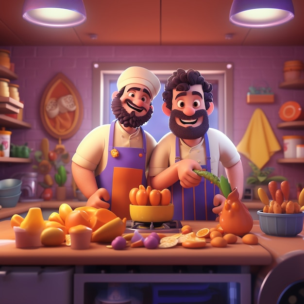 Free Photo view of 3d men cooking in the kitchen