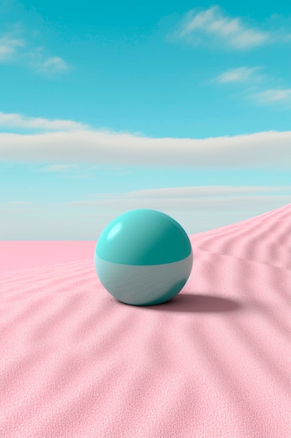 View of 3d modern sphere with desert landscape