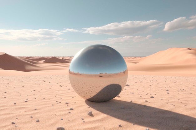 View of 3d modern sphere with desert landscape