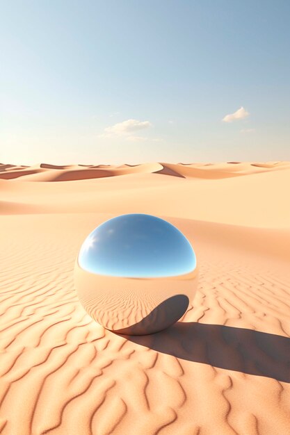 View of 3d modern sphere with desert landscape