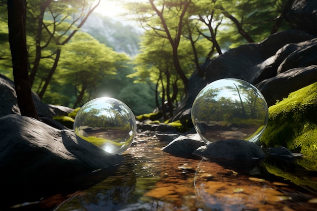 Free Photo view of 3d modern sphere with nature landscape