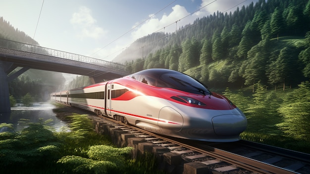 Free photo view of 3d modern train with nature scenery