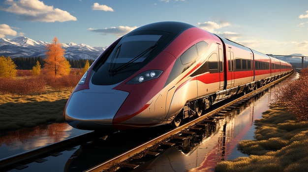 Free photo view of 3d modern train with nature scenery