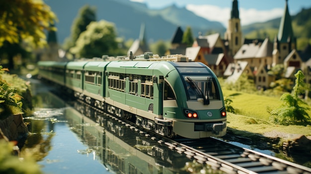 Free photo view of 3d modern train with nature scenery