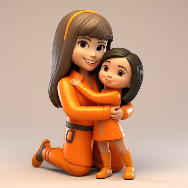 Free Photo view of 3d mother and daugher