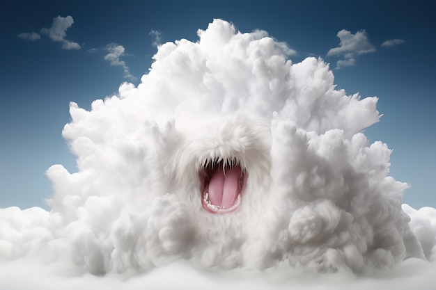 View of 3d mouth with fluffy clouds