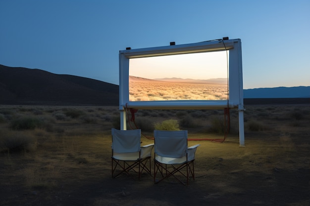 View of 3d outdoors cinema with seats