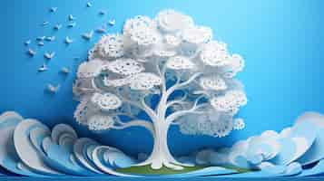 Free photo view of 3d paper style tree